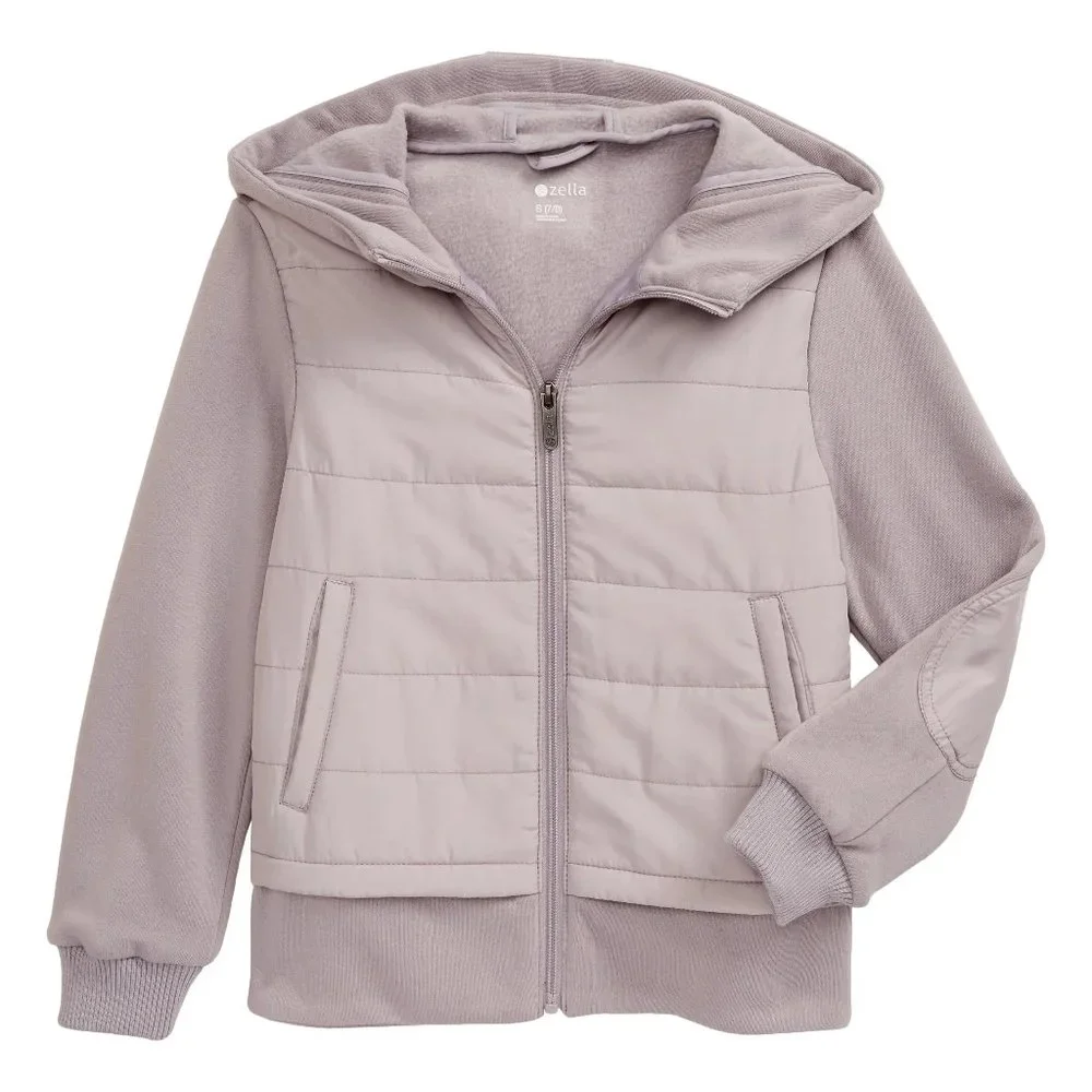 Girls Zella‎ Mixed Media Hooded Jacket - Grey Bird - Size Medium 8-10 NWT 4632
